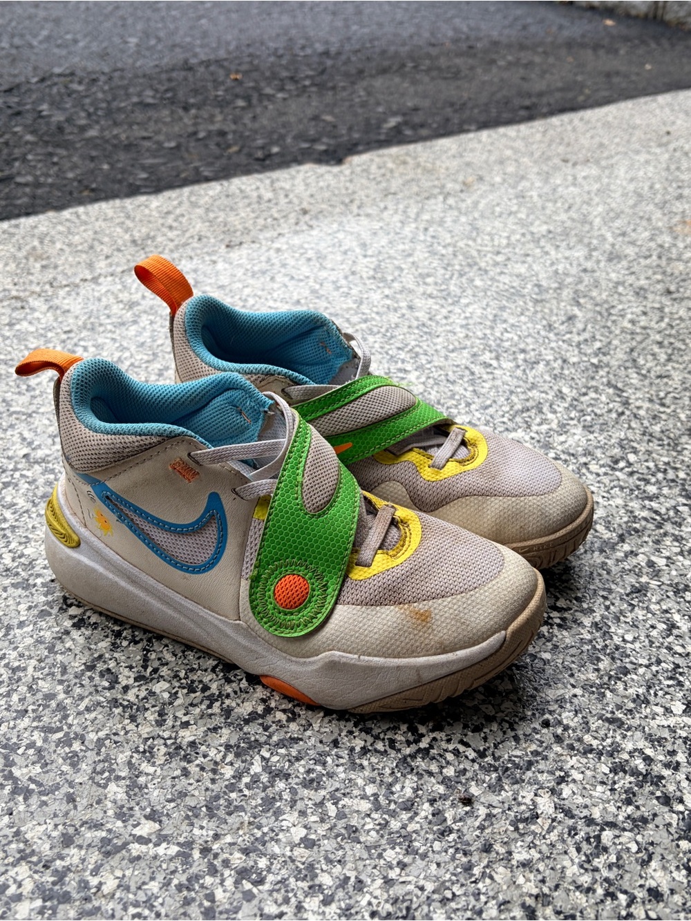Nike Kids Sneakers in White with Blue, Green & Orange Accents